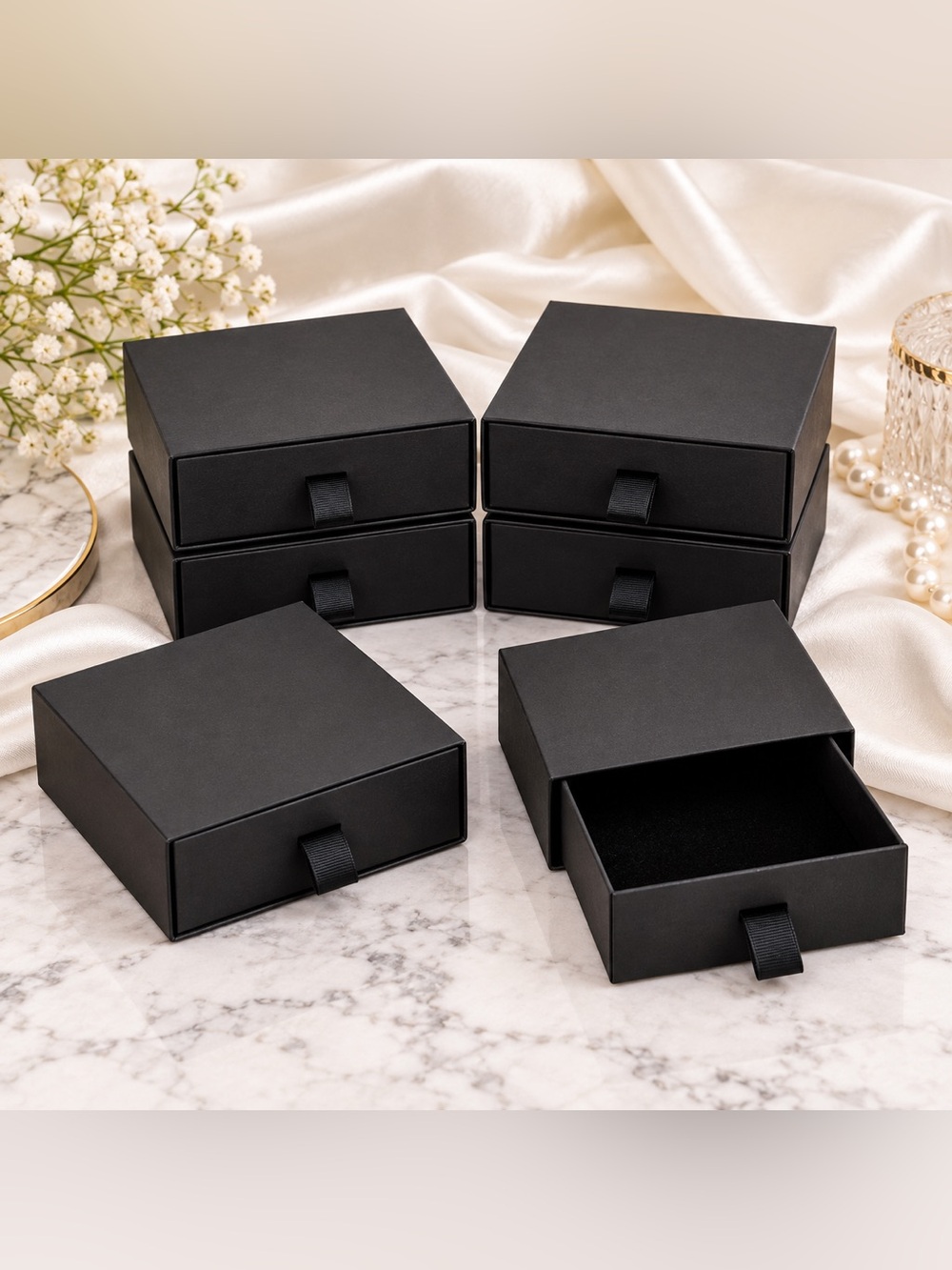 🖤 6-Pack Black Jewelry Gift Boxes – 3.5” × 3.5” × 1.2” – NEW 🖤